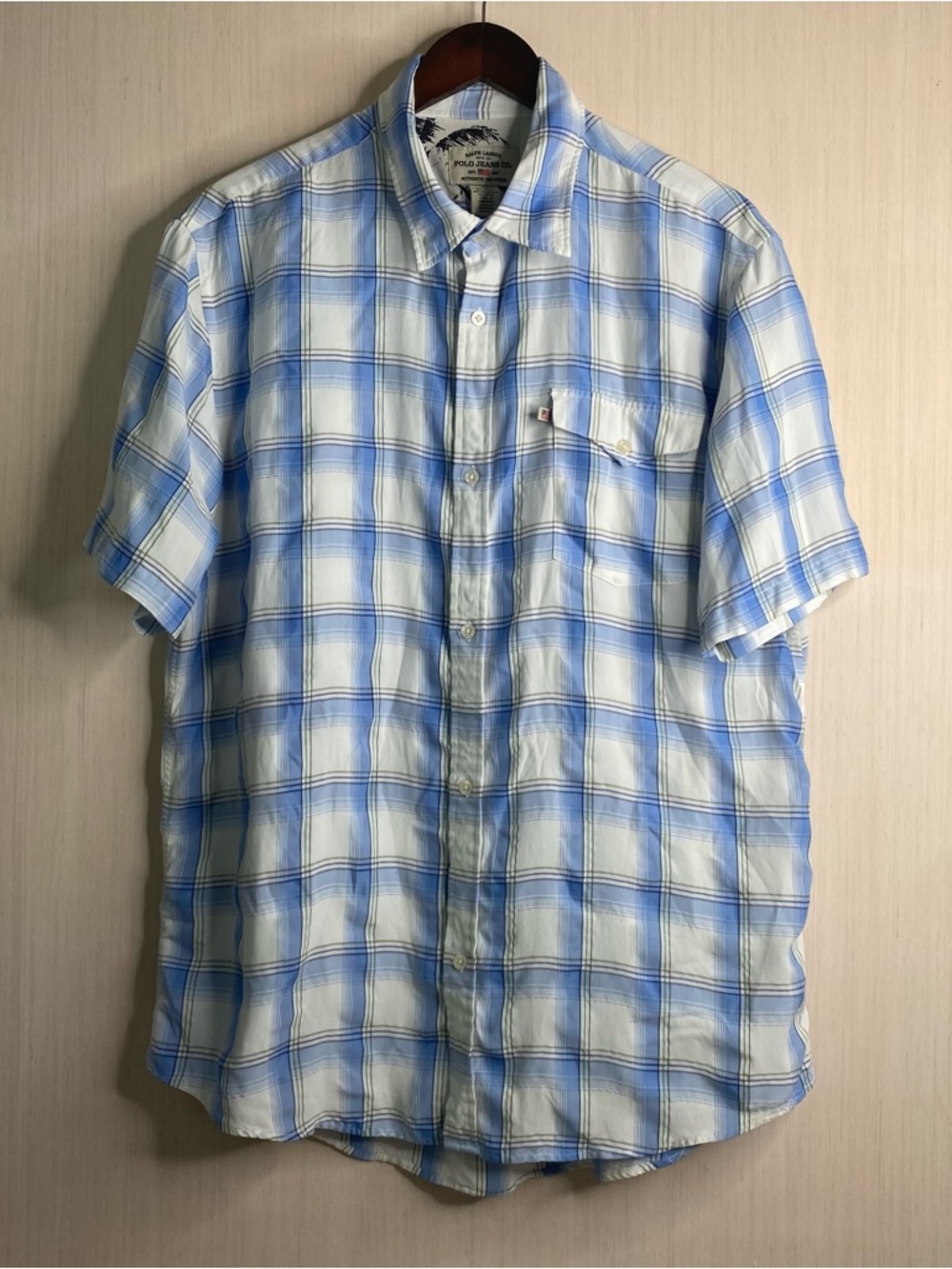 Ralph Lauren Polo Jeans Co Men’s Blue Plaid Short-Sleeve Button-Down Shirt XL